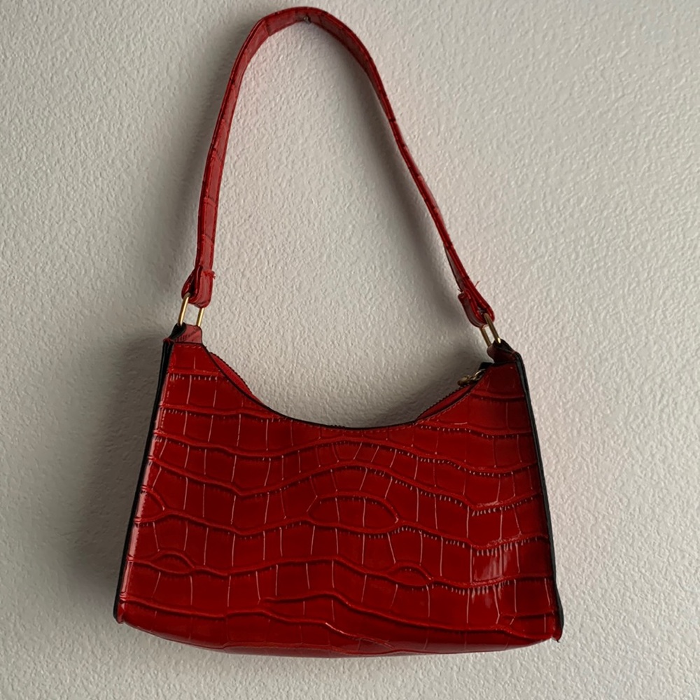 Red faux leather croc bag